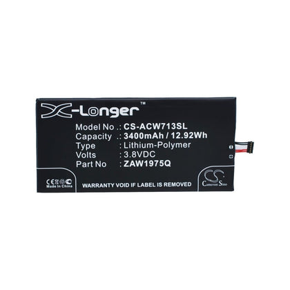 Battery for Acer Iconia Tab 7, A1-713, A1-713HD 3.8V 3400mAh