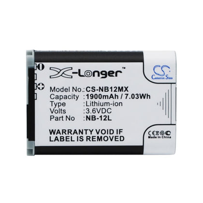 Battery for Canon VIXIA Mini X, LEGRIA Mini X, PowerShot N100 3.6V 1900mAh