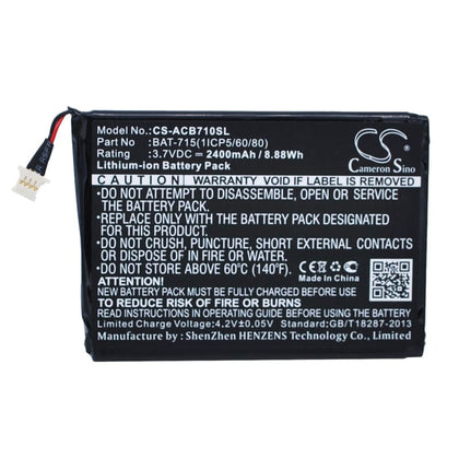 Premium Battery for Acer Iconia Tab B1, Iconia Tab B1-710, Iconia B1-a71 3.7V, 2400mAh - 8.88Wh