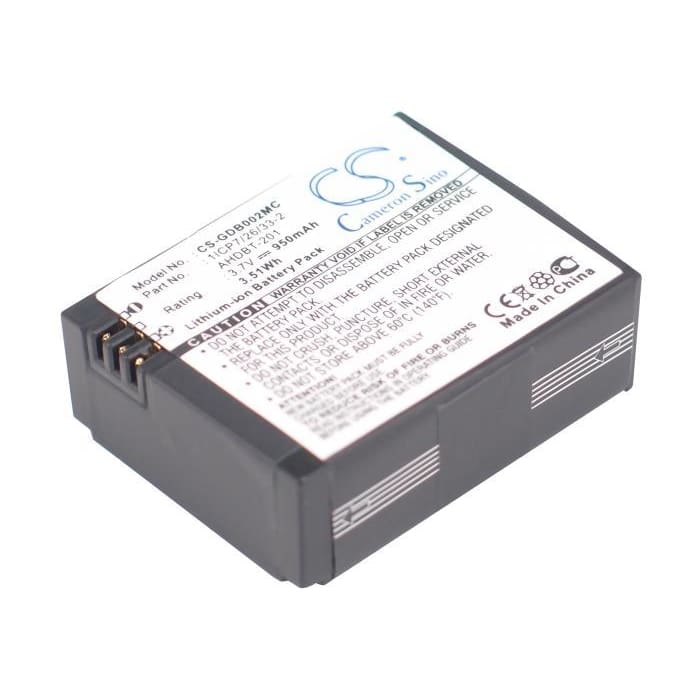 Premium Battery for Gopro Chdhn-301, Hd Hero3 Black 3.7V, 950mAh - 3.52Wh