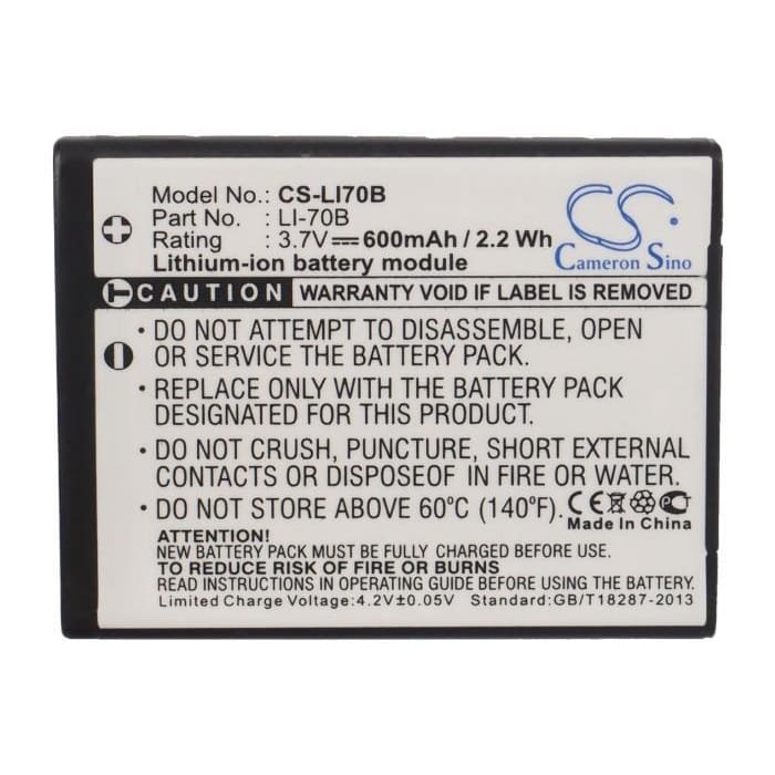 Premium Battery for Olympus Fe-4020, Fe-4040, Vg-110, Vg-120, 3.7V, 600mAh - 2.22Wh