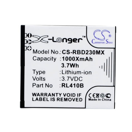 Premium Battery for Rollei Actioncam 230, Actioncam 240, 3.7V, 1000mAh - 3.70Wh