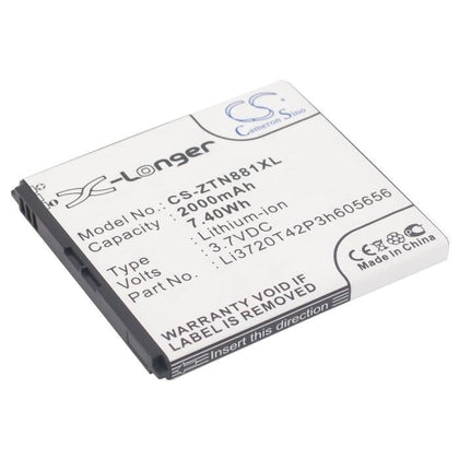 New Premium Mobile/SmartPhone Battery Replacements CS-ZTN881XL