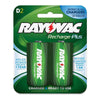Rayovac D Rechargeable NiMH Batteries, 2-Pack