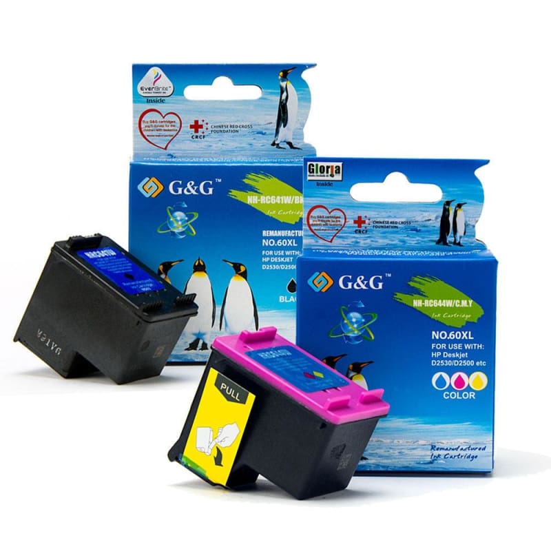 Remanufactured HP 60XL CC641WN CC644WN Black and Color Ink Cartridge Combo High Yield - G&G™