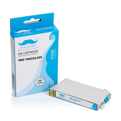 Compatible Epson T802XL T802XL220-S Cyan Ink Cartridge High Yield - Moustache®