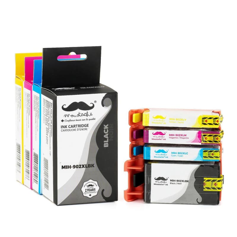 Remanufactured HP 902XL Ink Cartridge Combo High Yield BK/C/M/Y - Moustache®