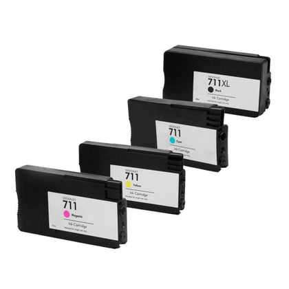 Remanufactured HP 711 Ink Cartridge Combo High Yield BK and Standard Yield C/M/Y