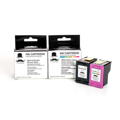 Remanufactured HP 63XL F6U64AN F6U63AN Ink Cartridge Black and Color Combo High Yield - Moustache®